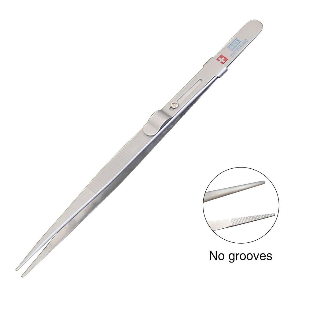 Diamond Stone Tweezers Gem and Jewelry Tweezers Stainless Steel Slide Locking Serrated Fine Pointed Tip Tweezers with Gem Slot (Straight Pointed Tip)