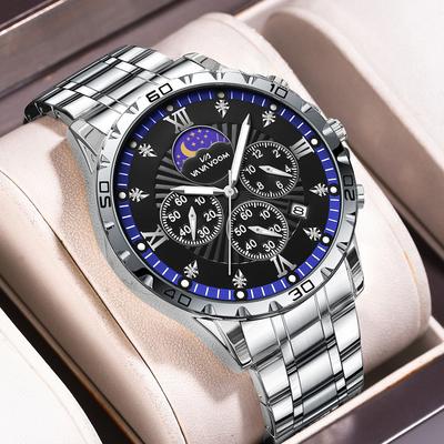 Men's Quartz Watches Luxury Business 30m Waterproof Sports Watch Stainless Steel Quartz WristWatch Male Calendar Luminous Clock Watch + Box