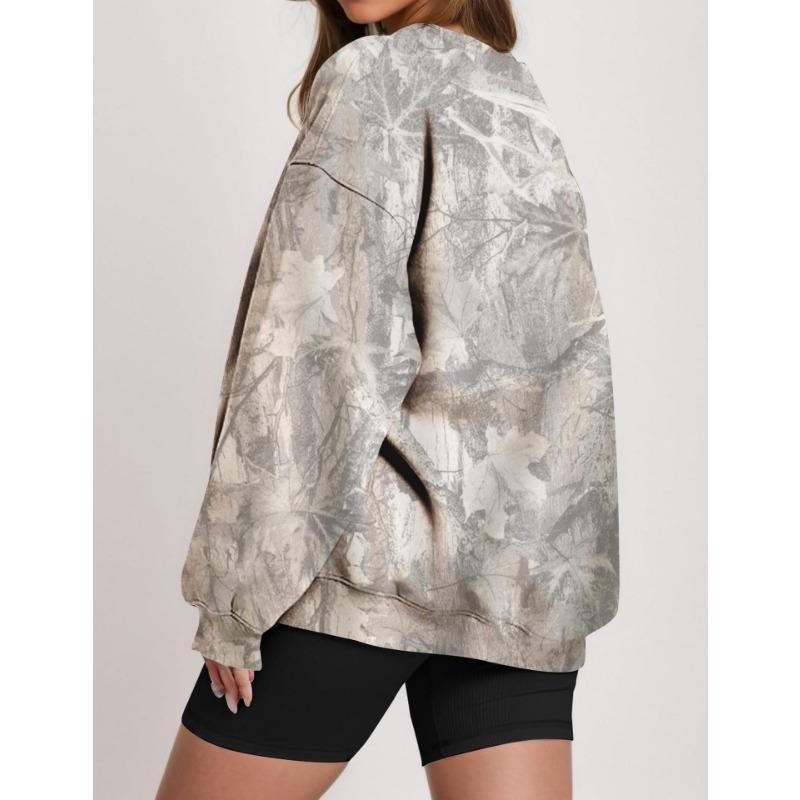 Women Tree Print Crew Neck Loose Long Sleeve Casual Fashion Sweatshirt