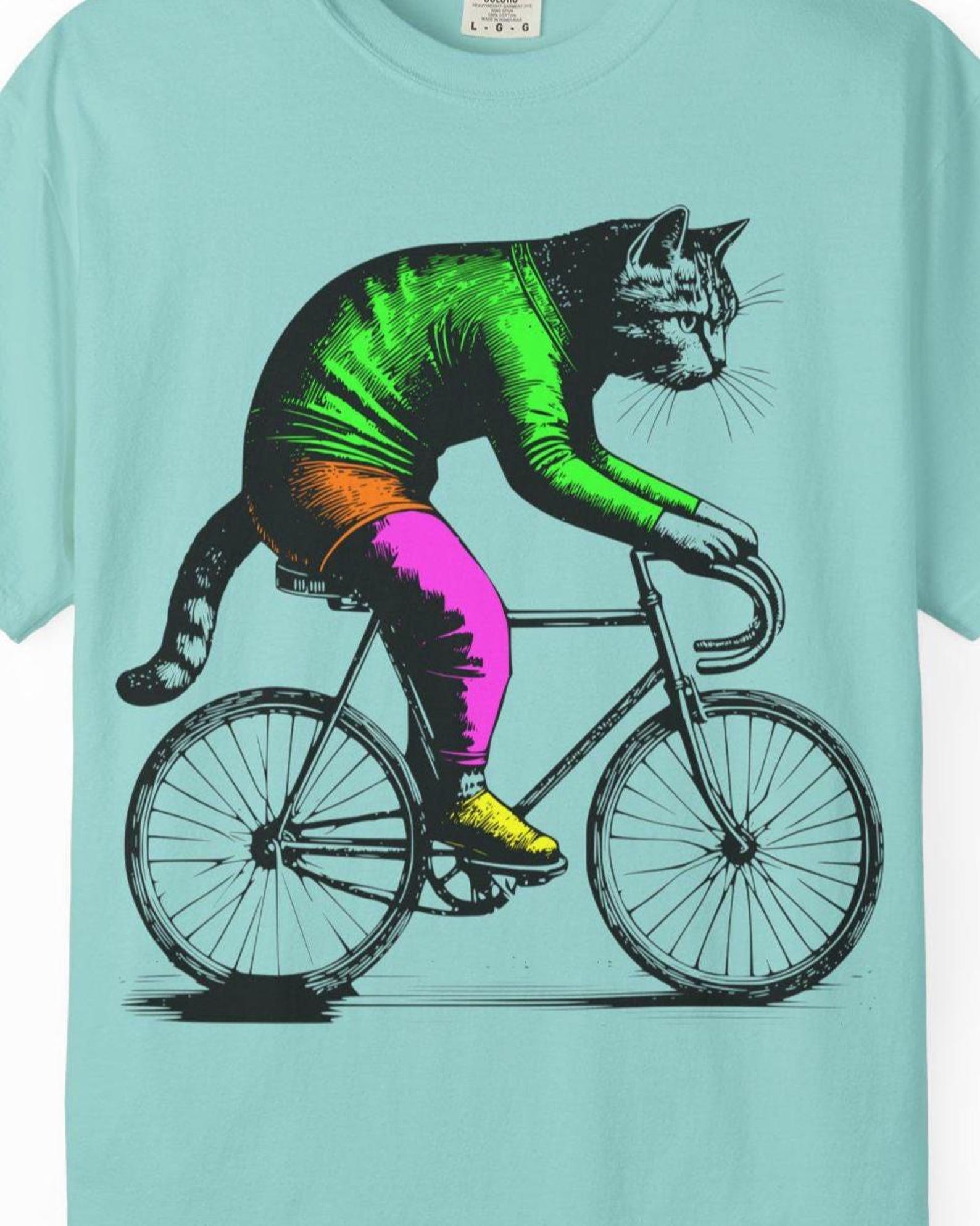 Cat Bicycle T-Shirt: Garment-Dyed Cotton, Vintage-Inspired Design M