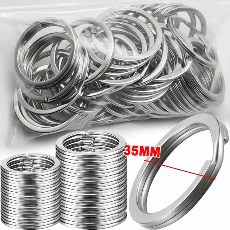 10/100pcs Stainless Steel Key Rings Polished Silver Round Flat Wire Split Key Ring For Jewellery Making Car Keyring DIY 25-35mm