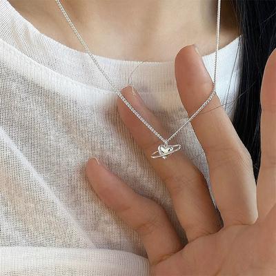 Sterling Silver 925 Korean Style Love Planet High-Grade Clavicle Necklace Female Ins Style Minority All-Match