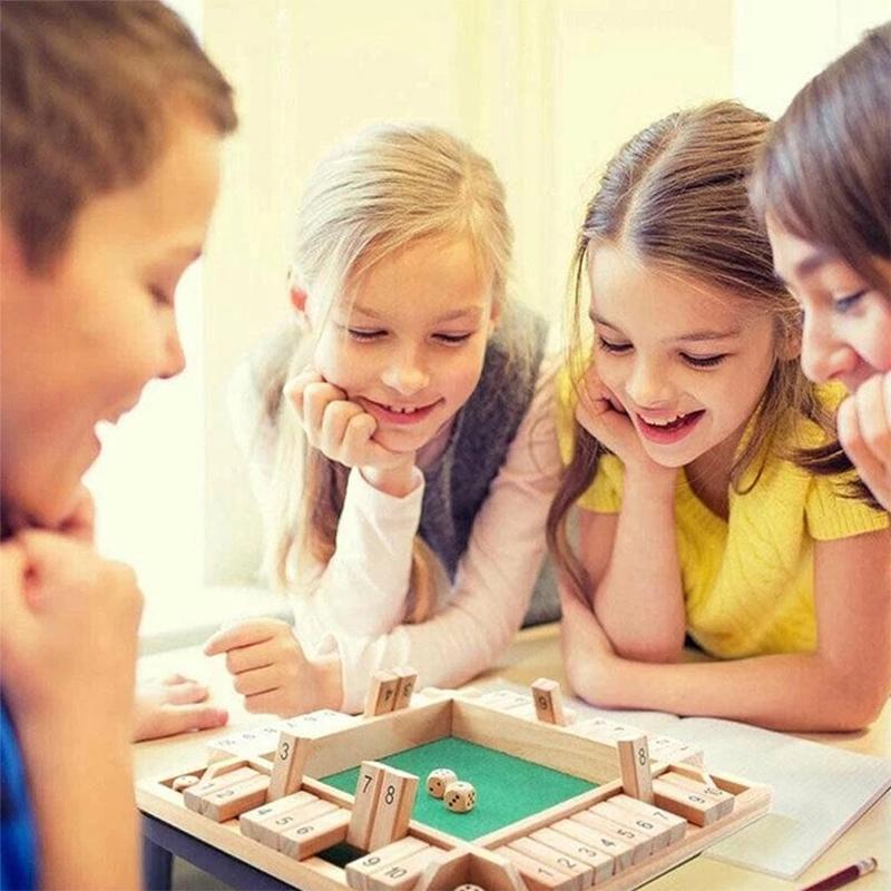 Wooden 4Players Shut The Box Dice Game Tabletop Family Parents Kids Board Games