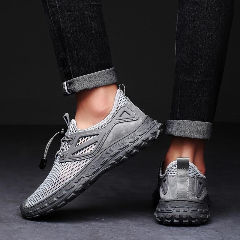 Herren Wanderschuhe Schwarz Grau Autofahrerschuhe Freizeit zum Hineinschlüpfen Sommer Netz Outdoor Wanderschuhe Übergröße 45 46 47