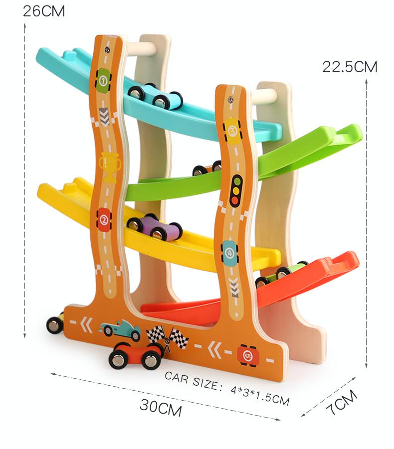 Wooden Animal Model Track Glider Set - 4 Tier Car Ramp Kids Toys Fun Traffic And Animal Themed Games Fun Track Car Puzzle Toys