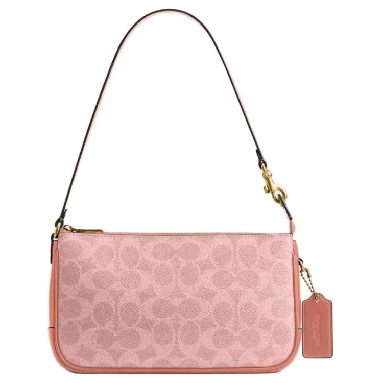 Coach Plaza Print Design Gold Chain Hardware Coated Canvas And Calfskin Shoulder Bag Women shoulder bag Melon-Pink CCC42-B4YU2