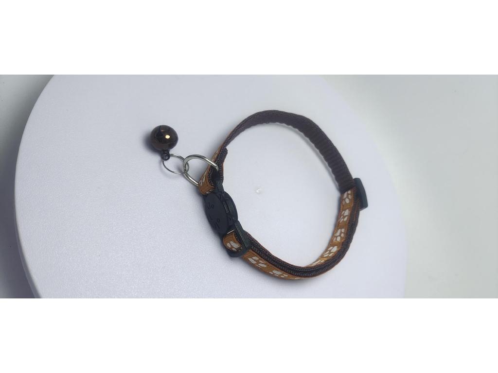 Peichong Beibei Cat Collar with Printed Paw Webbing, Safety Buckle, and Colorful Bell
