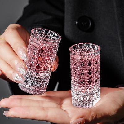 Thickened Glass Mini Water Cup Set Luxury Transparent Embossed Pattern Wine Ice Water Small Drinking Glass Cup Coffee Drinkware
