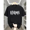 Taglie Europee A T-shirt Casual da Uomo con Stampa a Lettere 'KARMA' - Girocollo Maniche Corte, Tessuto a Maglia Leggermente Elasticizzato