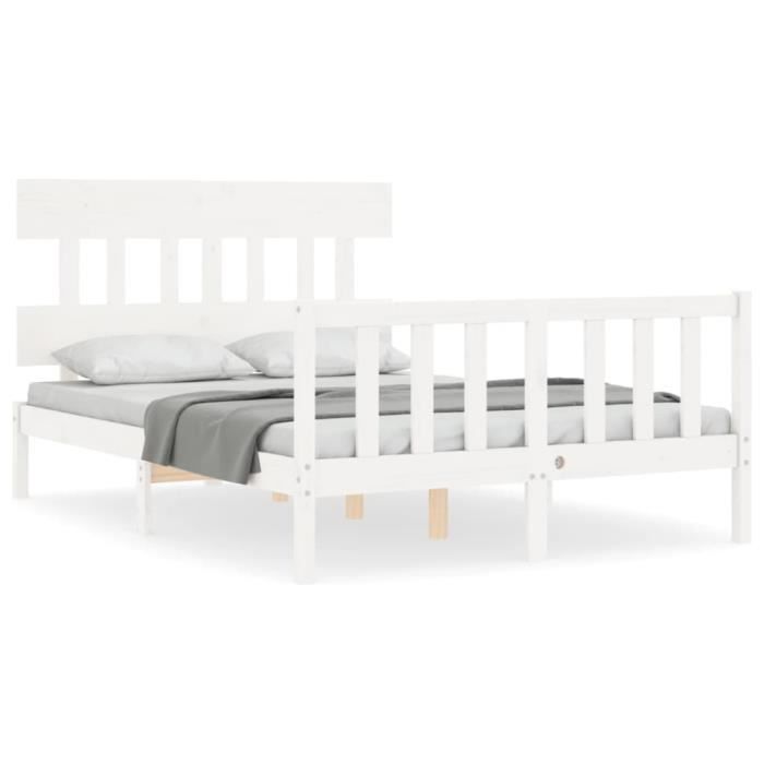 VidaXL Bed Frames with Headboard White Small Double Solid Wood 3193307