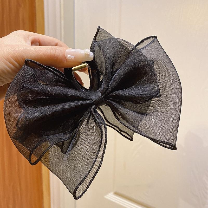 Sweet Mesh Lace Bow Large Hair Claw For Women  Hair Clips Commuting Versatile Claw Clip Hairpins Hair Accessories