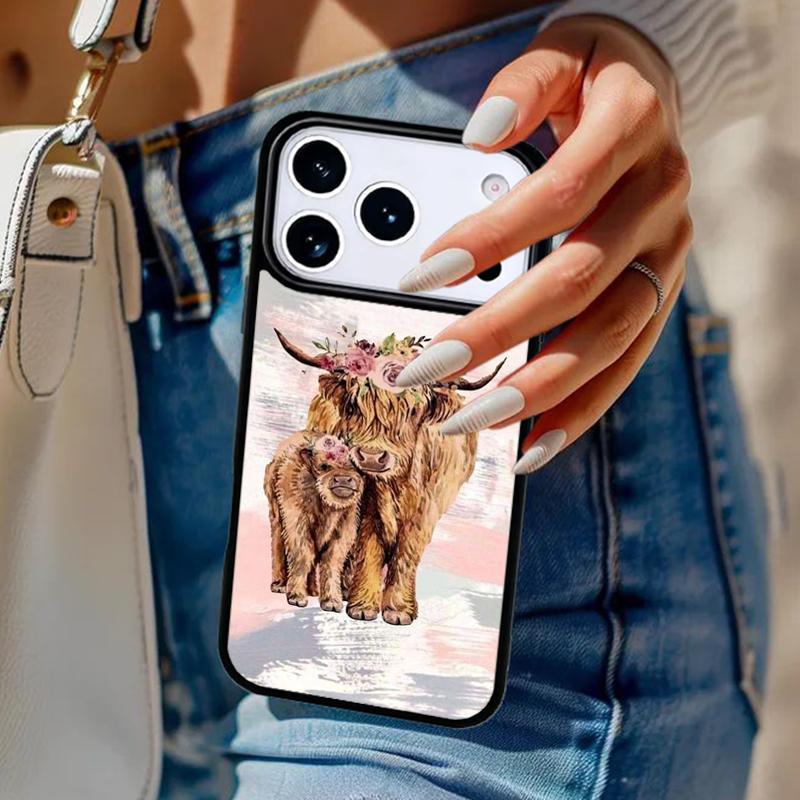 Western Highland Cow Sunflower Cute Phone Case For iPhone 17 Air 14 15 13 12 Max Cover For Apple 16e 11 Pro Max Plus Coque