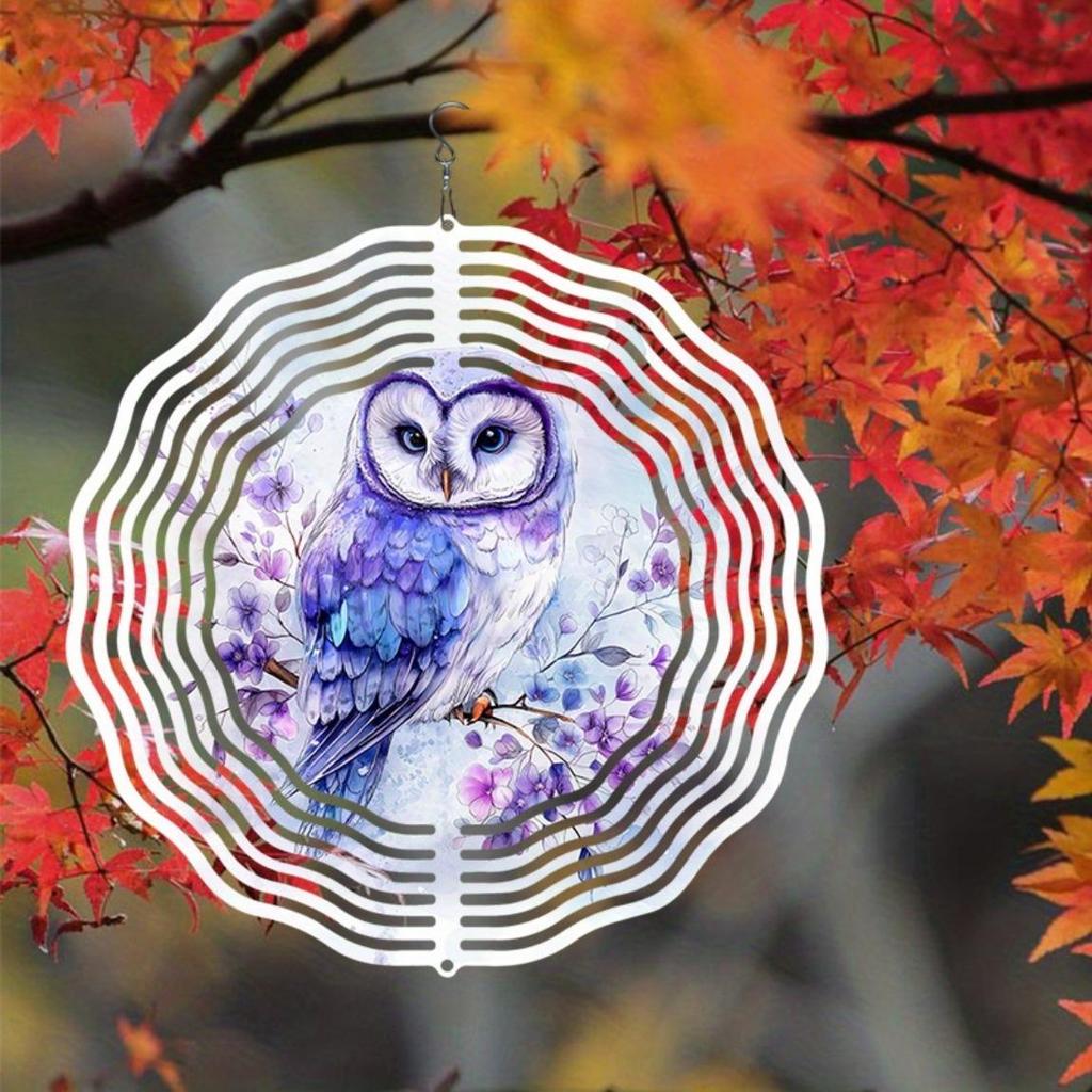 Colorful 2D Owl Wind Spinner Metal Garden Decor with Floral Design for Outdoor Patio Yard Decoration No Electricity Needed Durable Gift
