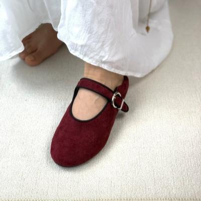 Retro Neue Einzelne Schuhe 2025 Herbst Vielseitige Ein-Schnallen-Rundzehen-Flache Mary Wildlederschuhe für Damen
