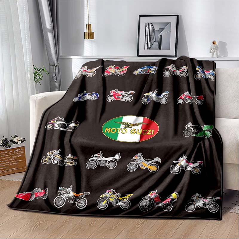 3D Retro Motorcycle G-Guzzi Flannel Printed Blanket Home Sofa Bed Warm Oversized Home Bedding Office Picnic Gift Soft Blanket