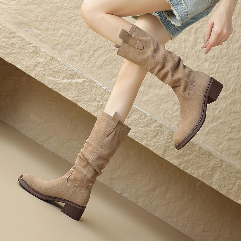 

Krazing Pot Cow Suede Nubuck Осенне-зимние туфли на среднем каблуке Ботинки Chelsea с круглым носком Сохраняющие тепло высокие сапоги без застежек 40 абрикосовый