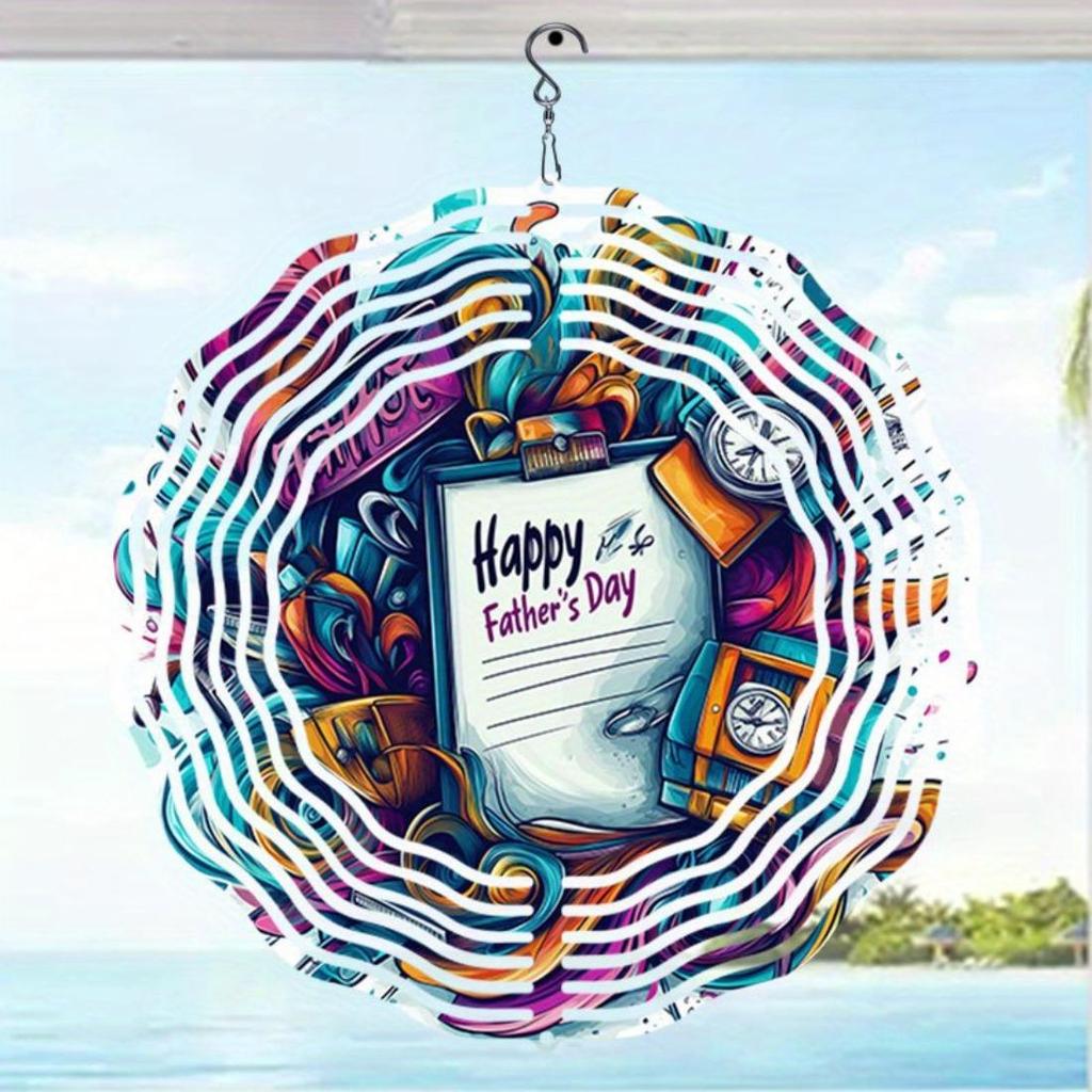 1pc 2D Mandala Metal Wind Chime - Happy Father's Day Gift, Outdoor Garden Sculpture with Rotating Art, No Electricity Needed, Easy to Hang