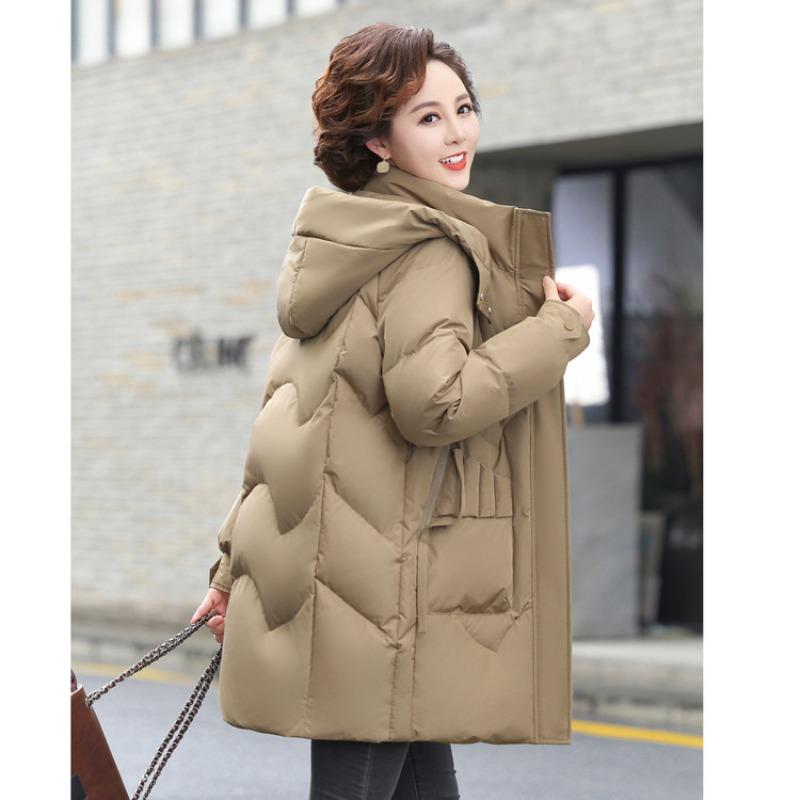 Mom winter down jacket medium and long thickened hooded jacket large size winter middle-aged women warm fashion padded jacket