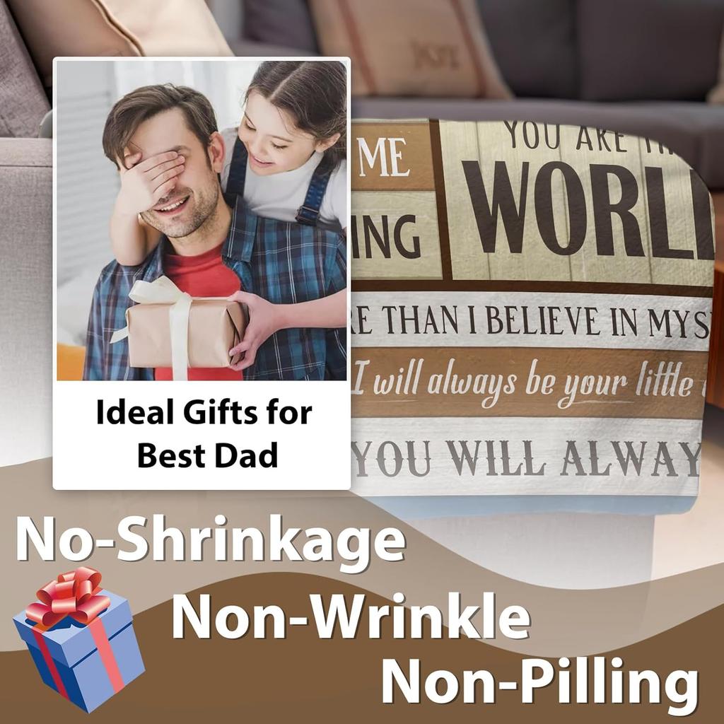 Bonus Dad Gift from Daughter Son Flannel Throw Blanket, for Stepped up Dad, Birthday Ideas for Men, Brown Soft Farmhouse Bedding Sofa Blankets