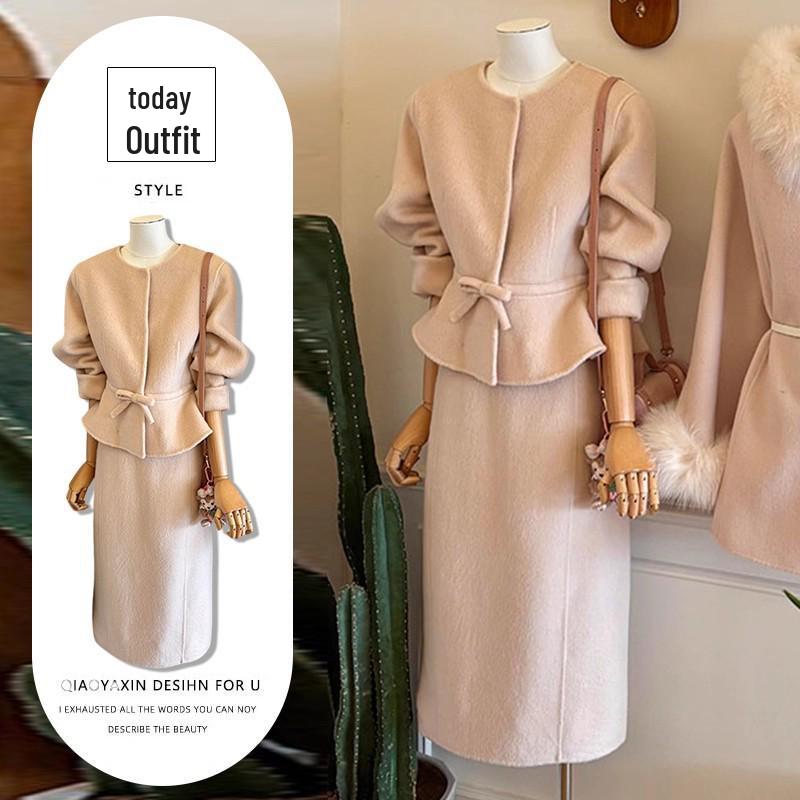 

Women s Pink Sweet & Salty Two-Piece Winter Set: French Style Coat & Skirt, 2025 Trend. M [suitable for 80-100 lbs]