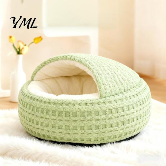 Warm Plush Bed for Kittens Large Cats Covered Cat Bed, Semi Enclosed Cave Hooded Self Warming with Non-Slip Bottom Indoor Small Medium Hideout