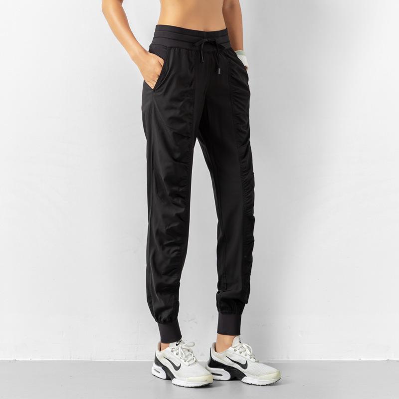 Lulu Women's Lightweight Quick-Dry Pleated Joggers - Breathable, Loose, Slimming, Casual Fitness Pants for Summer Running