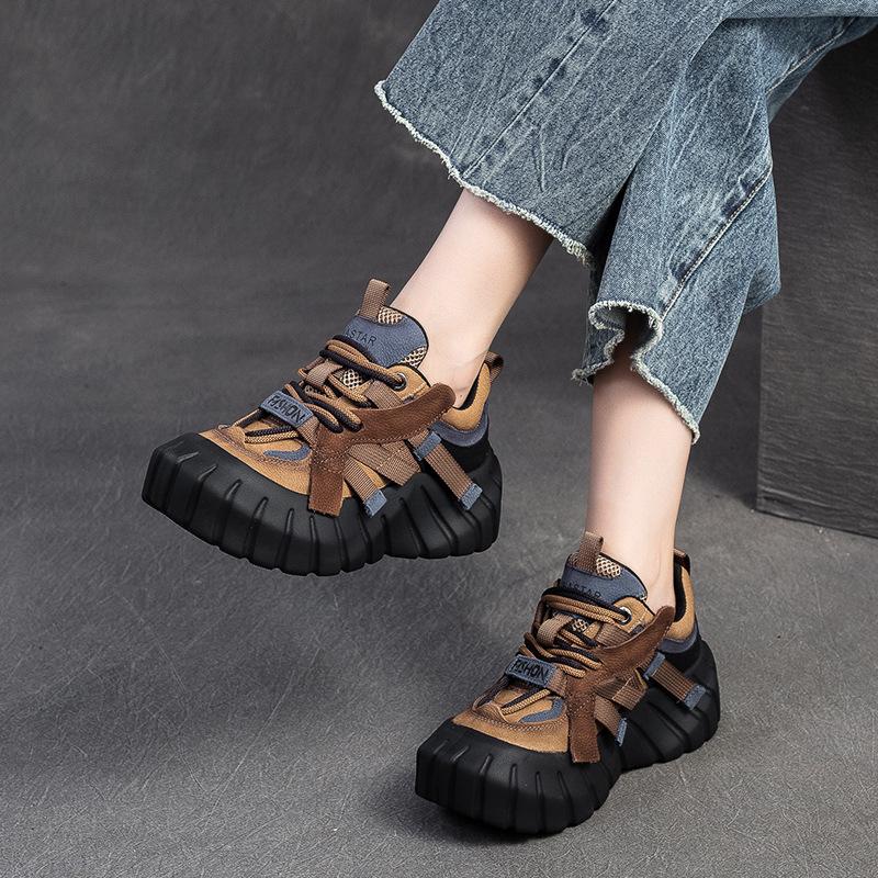Fashion GKTINOO Spring Autumn Lightweight Soft Sole Genuine LeatherWomen's Flat Platform Shoes Thick Soled Sneakers Casual Women's Shoes