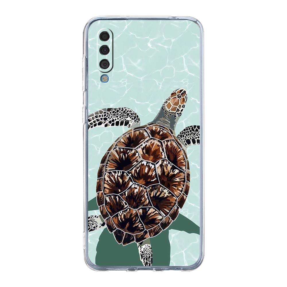 Case For Samsung A54 A52 A50 A70 A40 A20S A20E A02S A12 A14 A16 A22 A42 A34 A32 5G A04s A06 lovely Cartoon sea turtle ocean blue