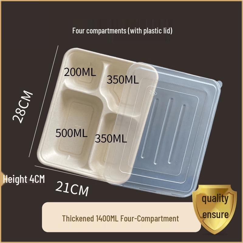 Disposable Pulp Food Containers, 1400ml, 4-Compartment (10-Pack)