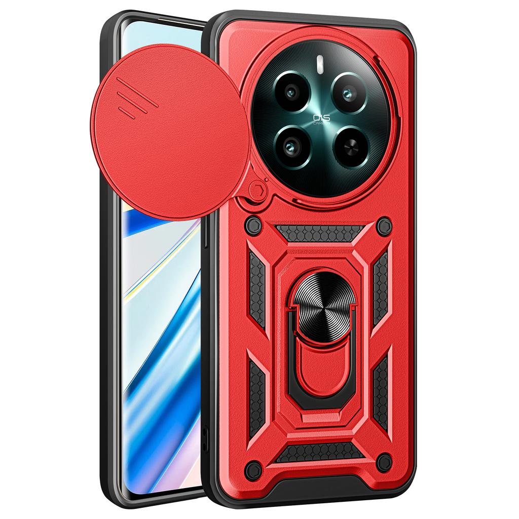 For Realme 12 4G/12+ 5G Case PC+TPU Kickstand Phone Cover with Slide Lens Protector