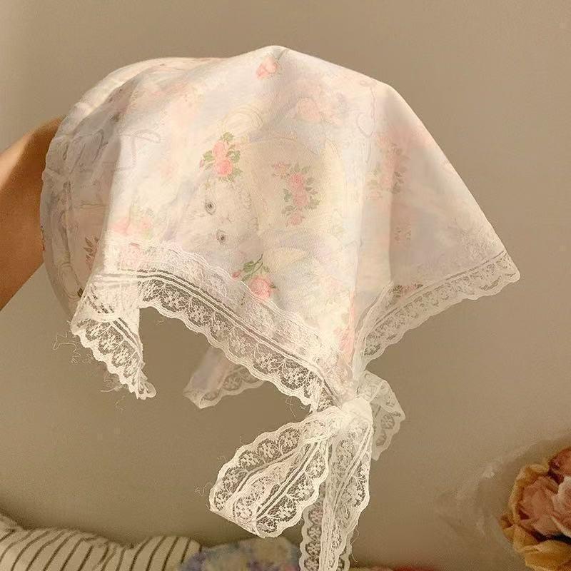 The New Summer Ins High-end Lace Headscarf Pastoral Style Baotou Triangle Scarf Headband Female Light Luxury Headdress Hair Accessories