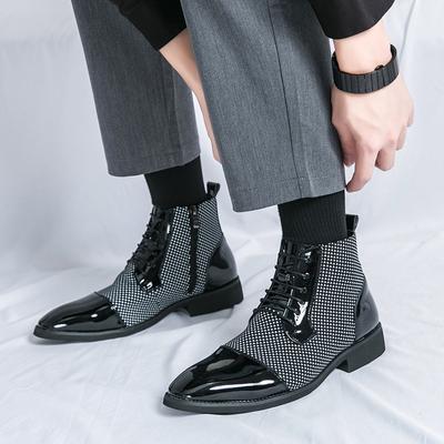 Nuovi Stivali Alla Caviglia Uomo Punteggiati Patchwork Misto Allacciati Scarpe Casual di Lusso Piattaforma Alte Uomo Scarpe Uomo