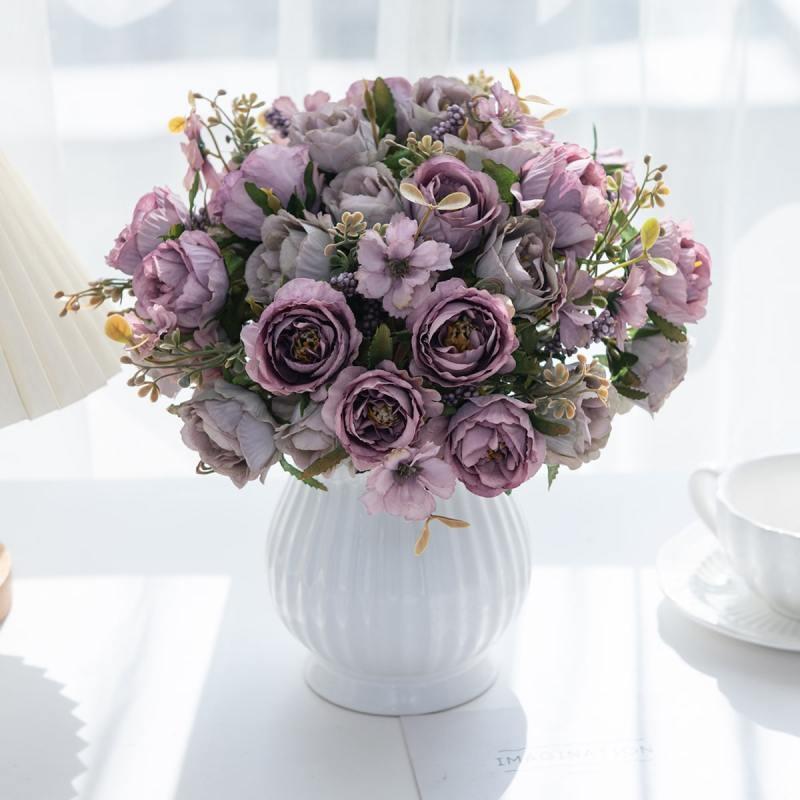 

Artificial Flower Silk Holding Rose Valentine s Wreath Wedding Bridal Bouquet Home Room Arrangement Vase Sill Decor Outdoor Gift 1pc фіолетовий