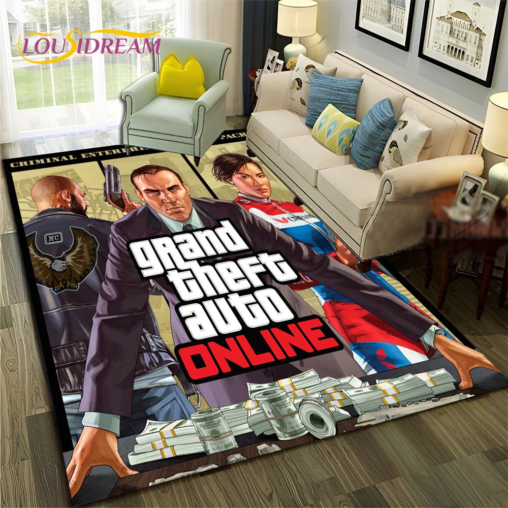 GTA 3D Spiele Grand Theft Auto Gamer Teppich Teppich für Zuhause Wohnzimmer Schlafzimmer Sofa Fußmatte Dekor, Kinderbereich Teppich Rutschfeste Bodenmatte