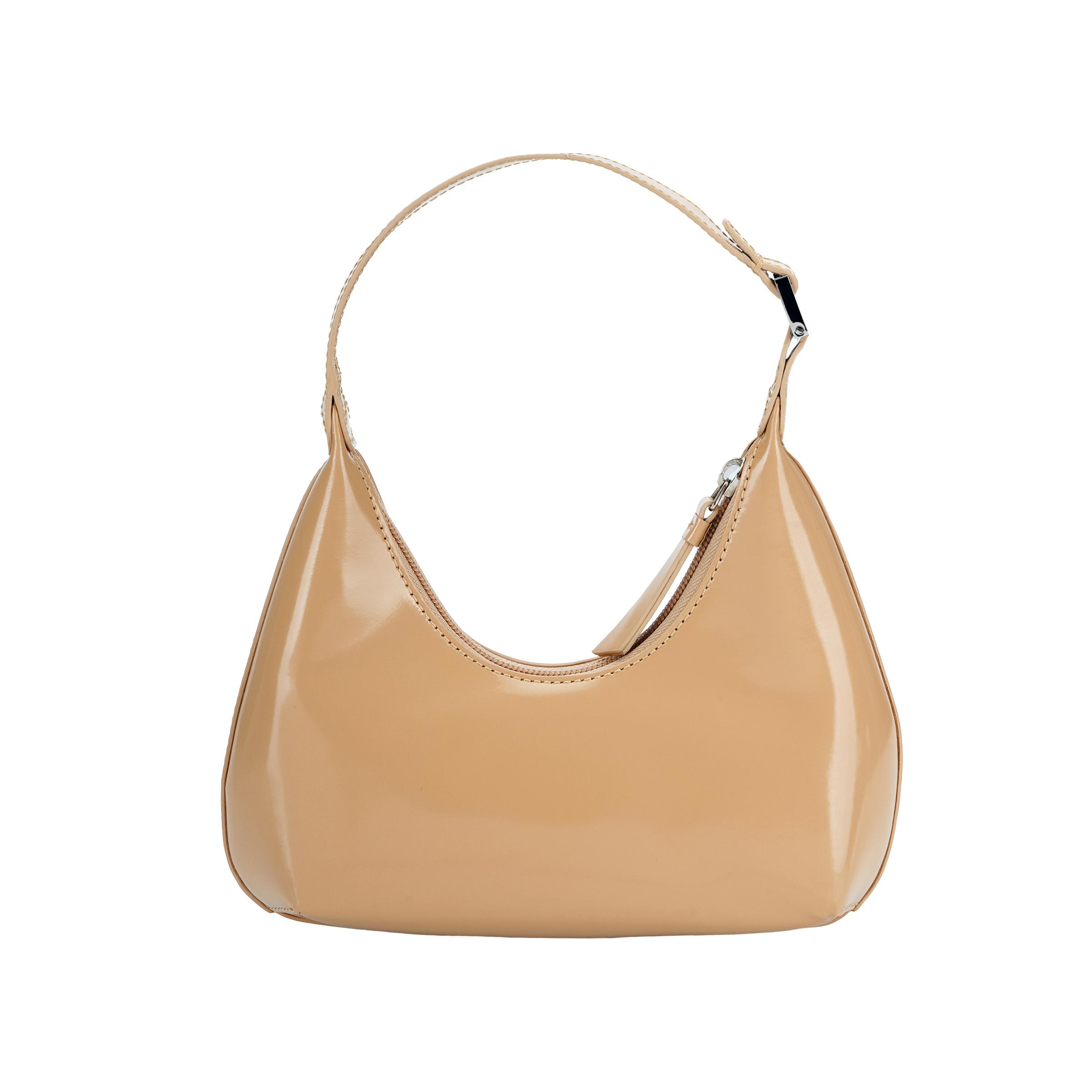 

By Far Baby Amber Patent Leather Vintage Cowhide Underarm Bag Baguette Bag Dumpling Bag Tote Bag Shoulder Bag Women bags Light-Brown 21PFBASCEWSMA Basic Set (Bag+Dust Bag)