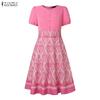 ZANZEA Women Print Patchwork Summer Casual Short Sleeve Dress