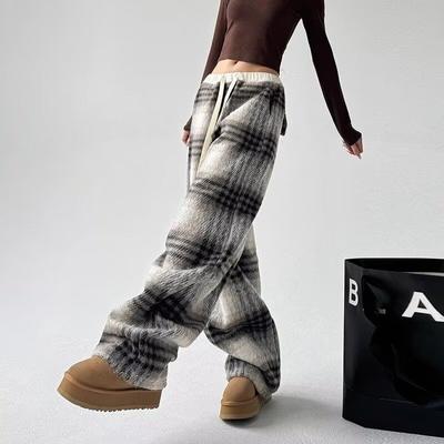 Plaid Wide-leg Pants for Women In Autumn Winter New Style Lazy Drape Loose Straight Casual Pants
