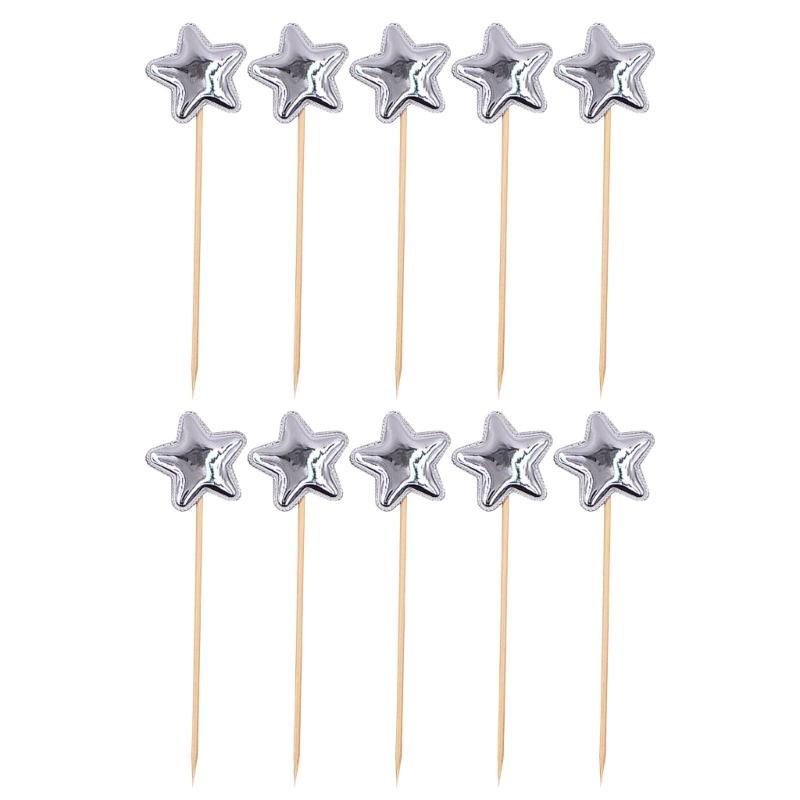 10Pcs Colorful Heart/Crown/Star Shaped Cake Toppers Eye Catching Cupcake Decors