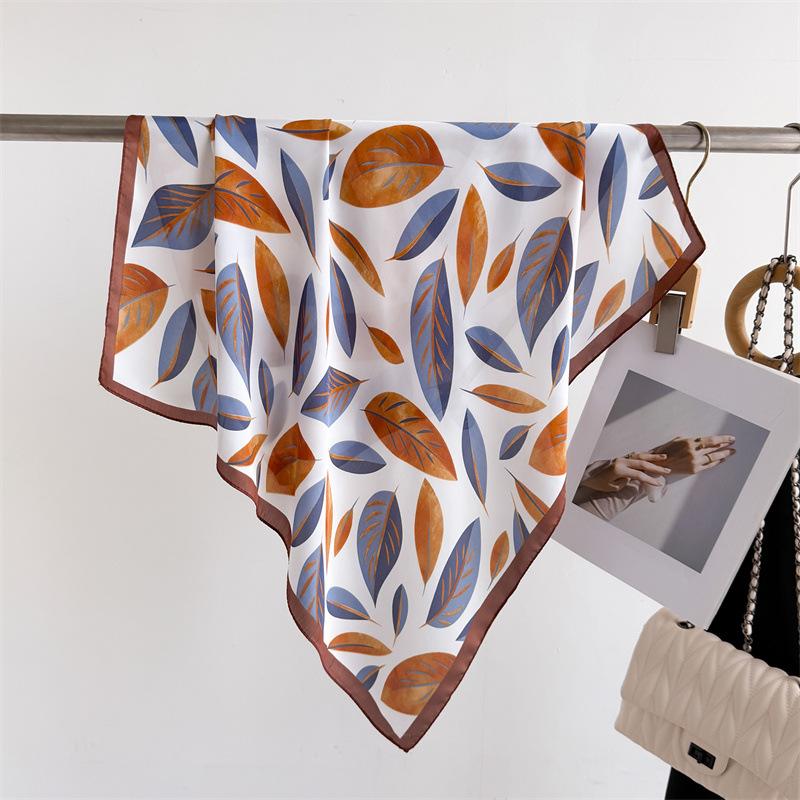 Leaf Print Simulation Silk Scarf Square Scarf High-End Shawl Versatile Neck Small Square Scarf Headscarf