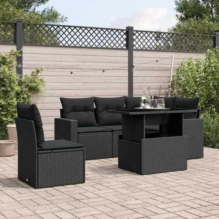 VidaXL Salon de jardin 6 pcs avec coussins noir résine tressée 3267275