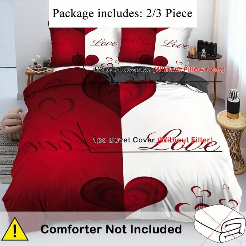 Love Heart 3D Print Duvet Cover Set Luxury Romantic Theme Soft Bedding Cover Set Couple Valentine's Day Gifts Bedroom Decor
