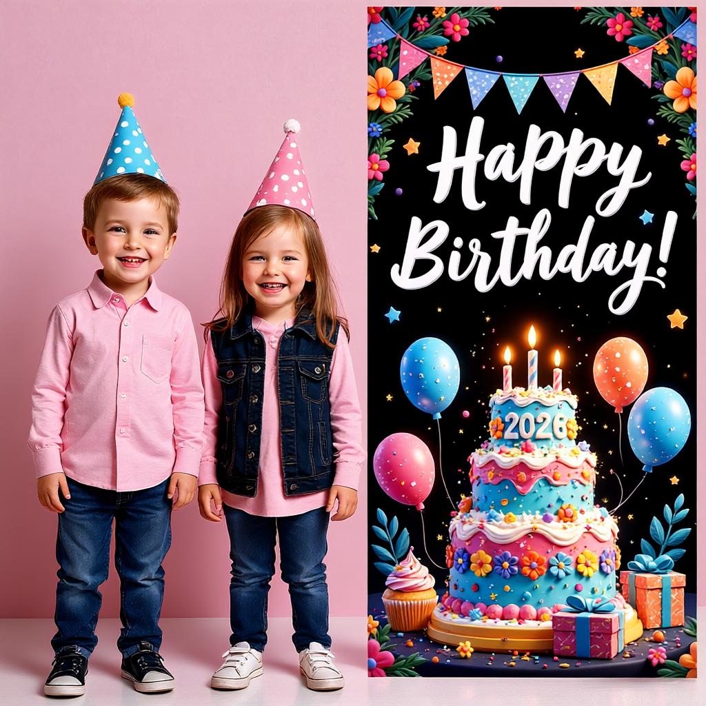 Geburtstags-Hintergrund Ballon-Dekoration Geburtstag Foto-Hintergrund Festliches Geburtstagsbanner Mehrschichtiges Kuchen-Design-Banner Für Hausparty