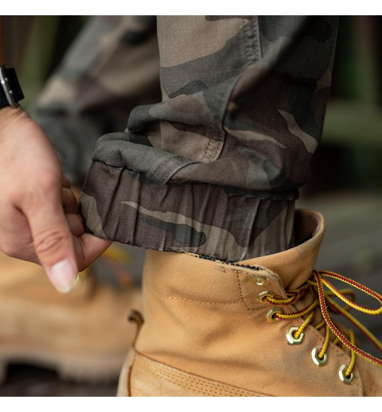 Men's Heavyweight Cotton Camo Jogger Pants - Loose, Multi-Pocket, for Autumn.