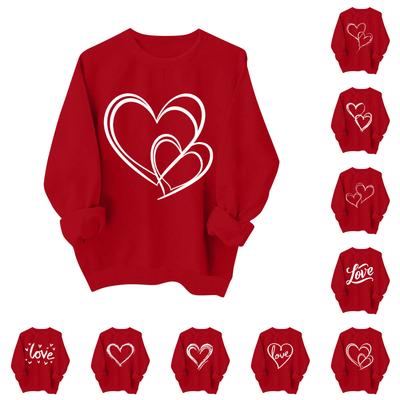 Women's Fashionable Casual Long-Sleeved Valentine's Day Heart Print Pullover Sweatshirt