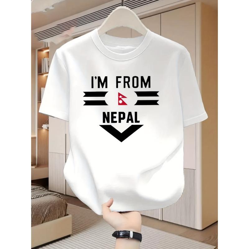 European Size Fashionable Casual Men'S Short Sleeve T-Shirt | Eye-Catching Nepal Flag Pattern, Crew Neck, High-Quality, Perfect for All Seasons