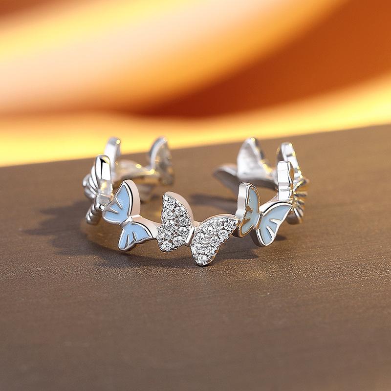 2026 Blue Butterfly Ring Female Simple High-value Index Finger Ring Light Luxury Unique Sweet and Cool Wind Open Ring