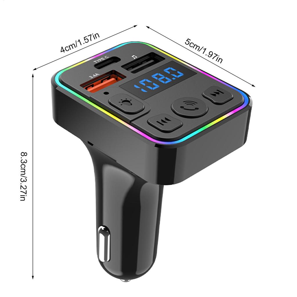 Car FM Transmitter MP3 Wireless Transmitter Double USB with Type-C Port Receiver Plug-and-play for Truck Radio Conversion RV