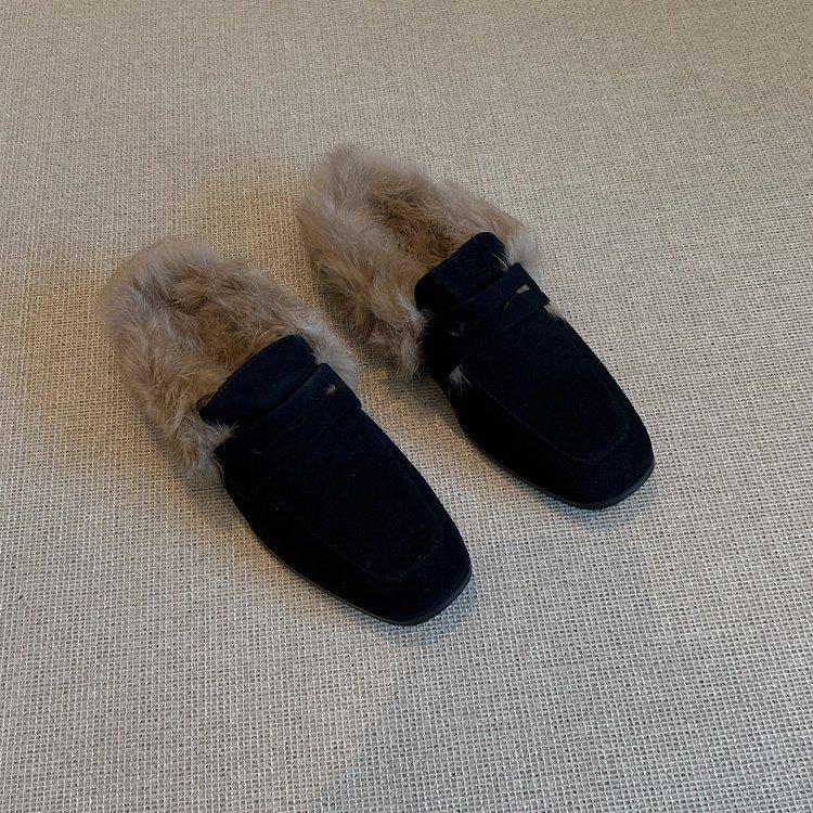 One pedal square head loafer bag head shoes women s plush shoes 40 чёрный 3280₽