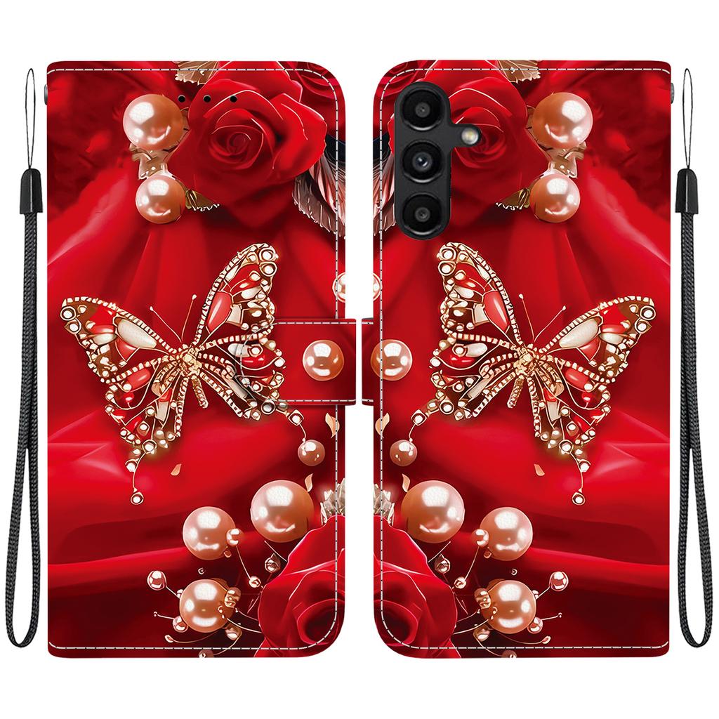 Handmade PU Leather Flip Case for Samsung Galaxy A15 4G/5G (A155F/A156B/A156E)- Anti-Slip Shockproof Cover with Wrist Strap & Heart/Rose Cat Designs