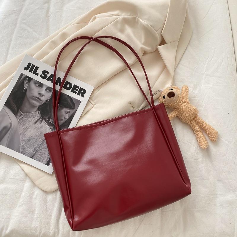 Bag Women's New Trendy Korean Version Trendy Shoulder Bag Large Capacity Simple Tote Bag Portable Solid Color Big Bag
